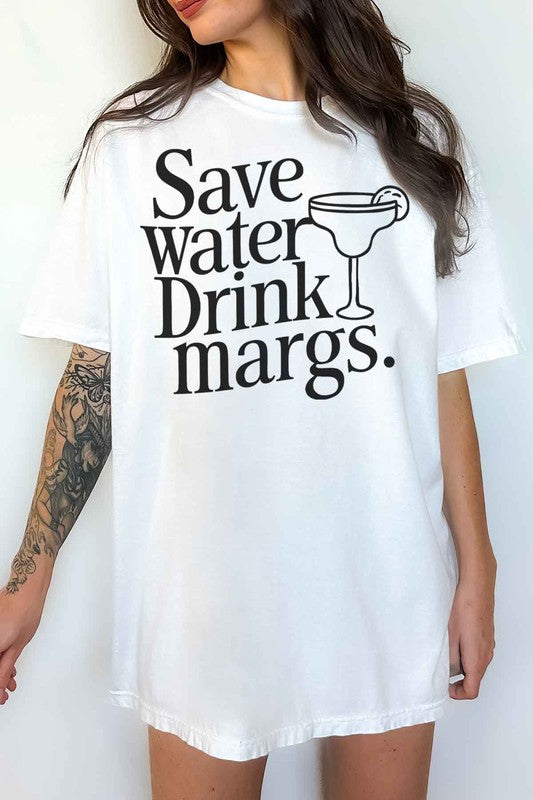 SAVE WATER DRINK MARGS OVERSIZED GRAPHIC TEE