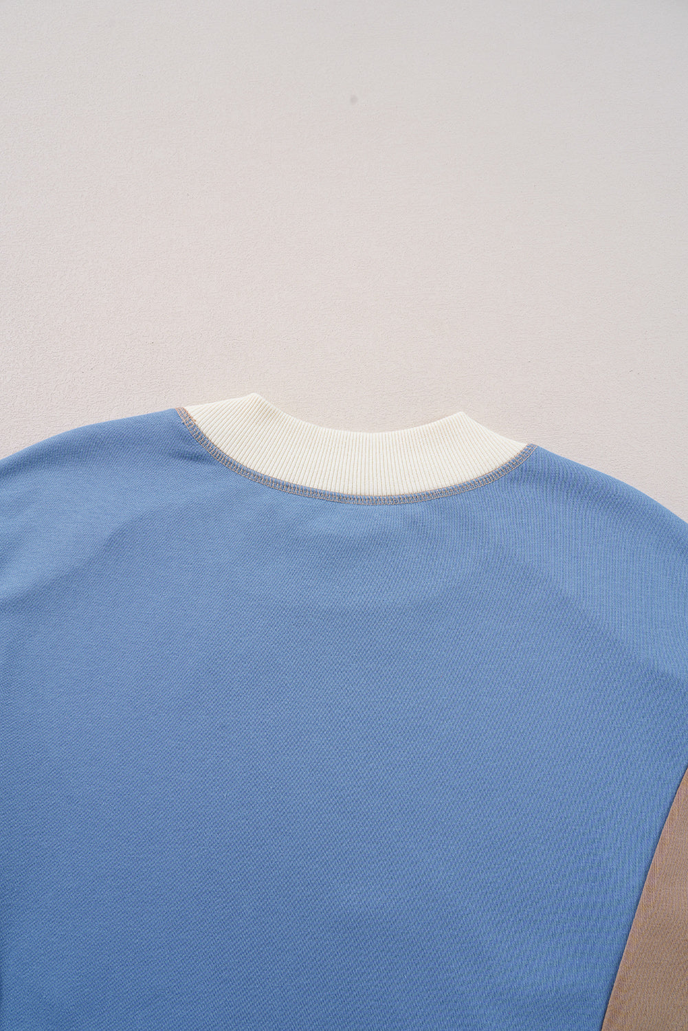 Sky Blue Ribbed Detail Color Block Sleeve Baggy Sweatshirt