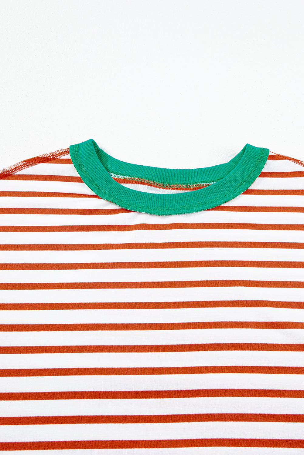 Orange Stripe Oversized Contrast Trim Exposed Seam High Low T Shirt