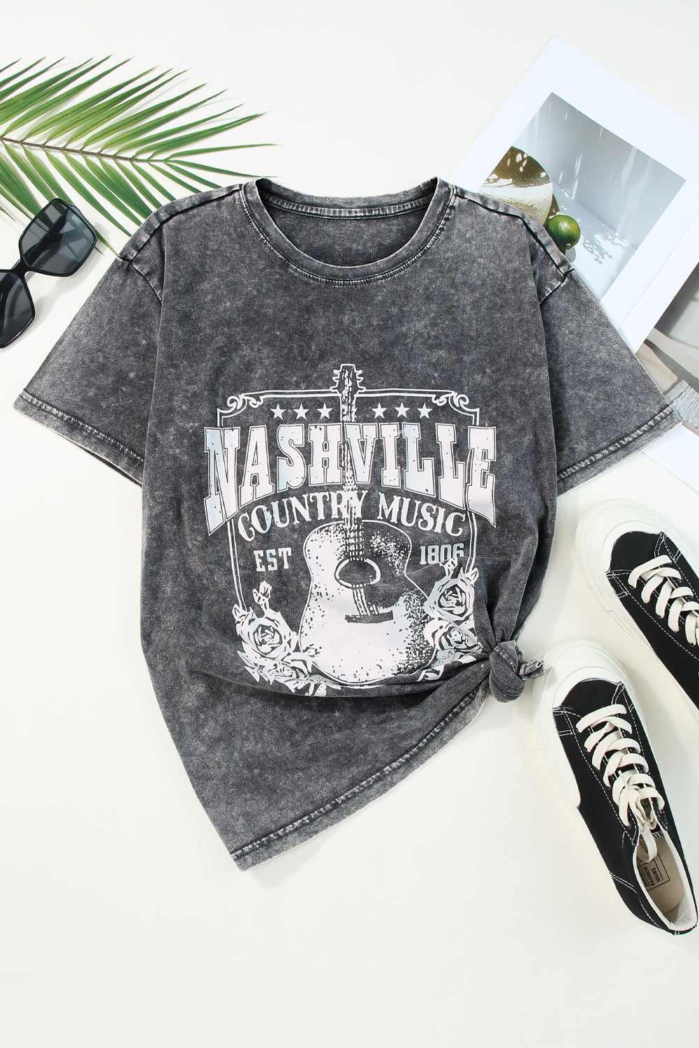 Gray Nashville Music City Graphic Mineral Washed Tee