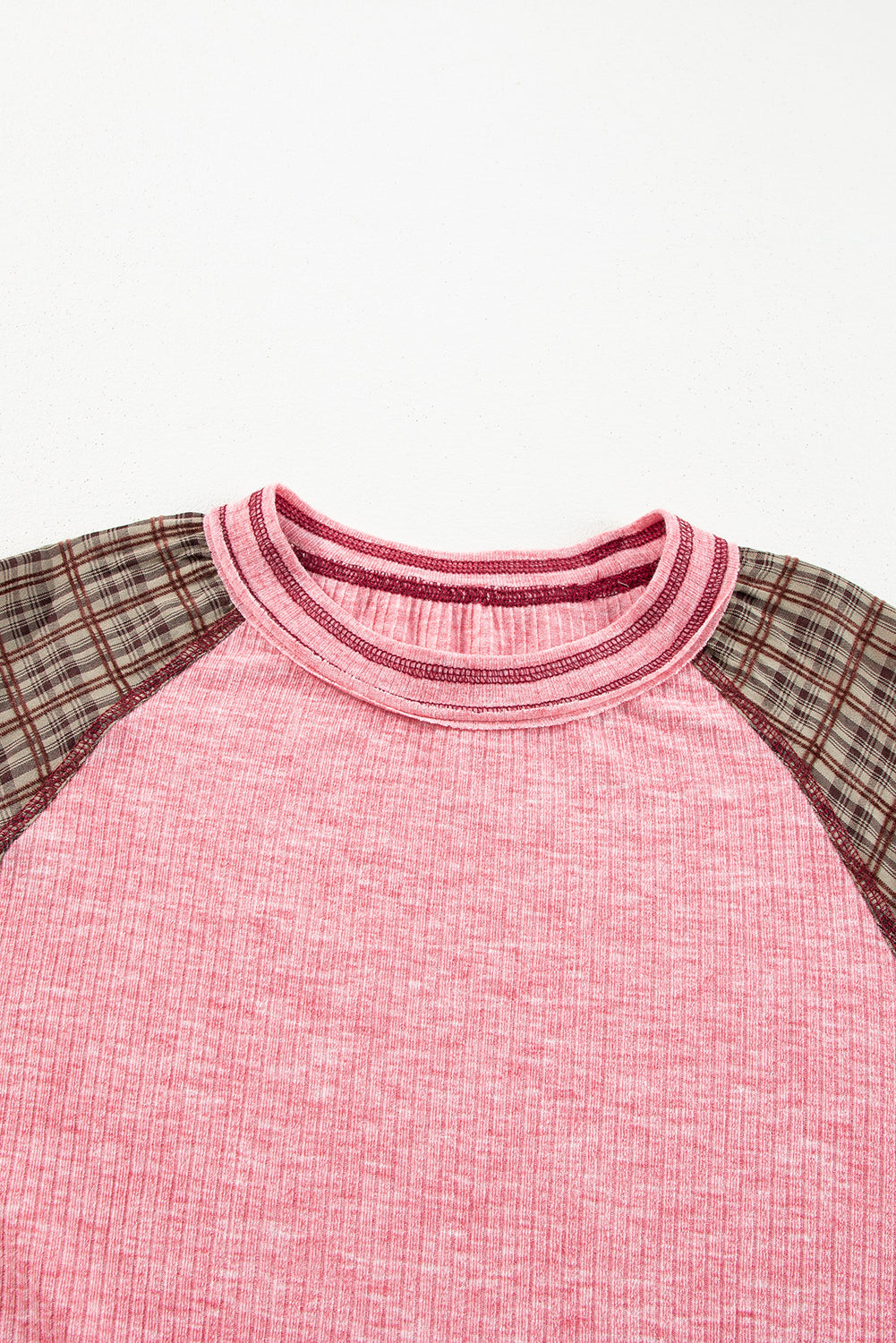 Fushia Mixed Print Patchwork Raglan Ribbed Knit Top