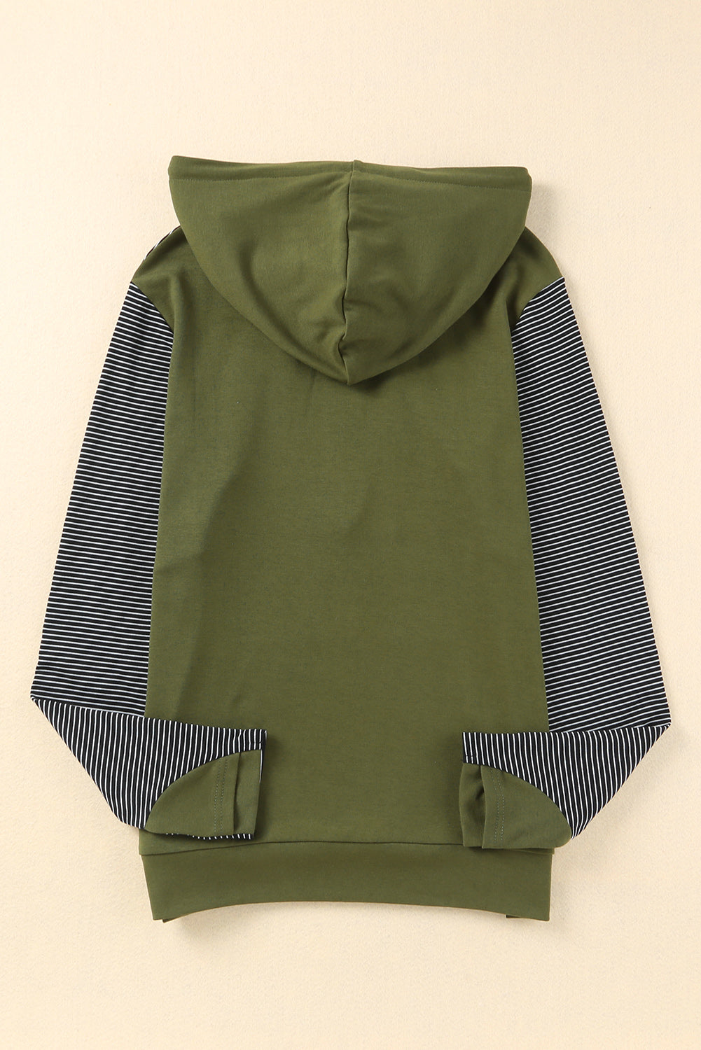 Green Half Zip Stripes Patchwork Hoodie