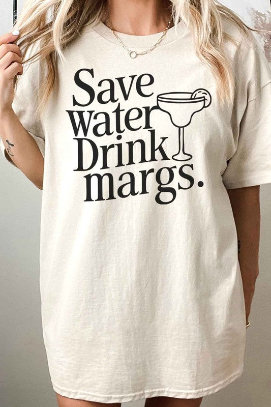 SAVE WATER DRINK MARGS OVERSIZED GRAPHIC TEE