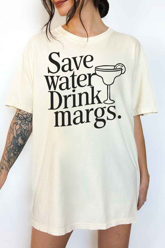 SAVE WATER DRINK MARGS OVERSIZED GRAPHIC TEE