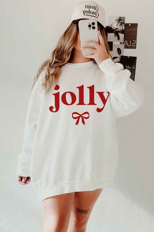 JOLLY CHRISTMAS BOW GRAPHIC SWEATSHIRT