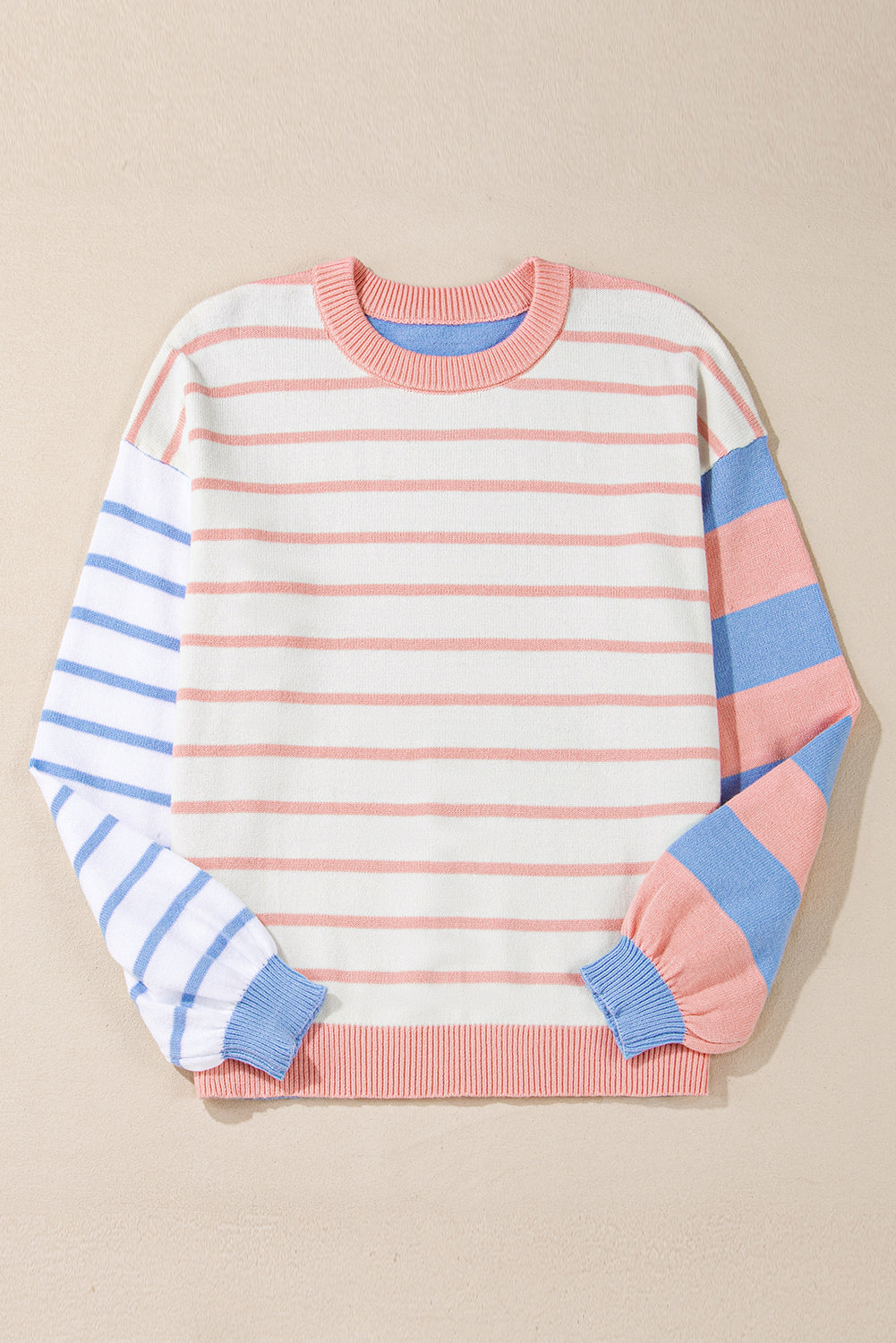 Pale Chestnut Colorblock Striped Drop Shoulder Cozy Sweater