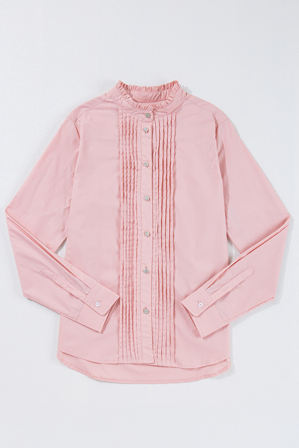 Light Pink Pleated Button-Up Loose Fit Casual Shirt