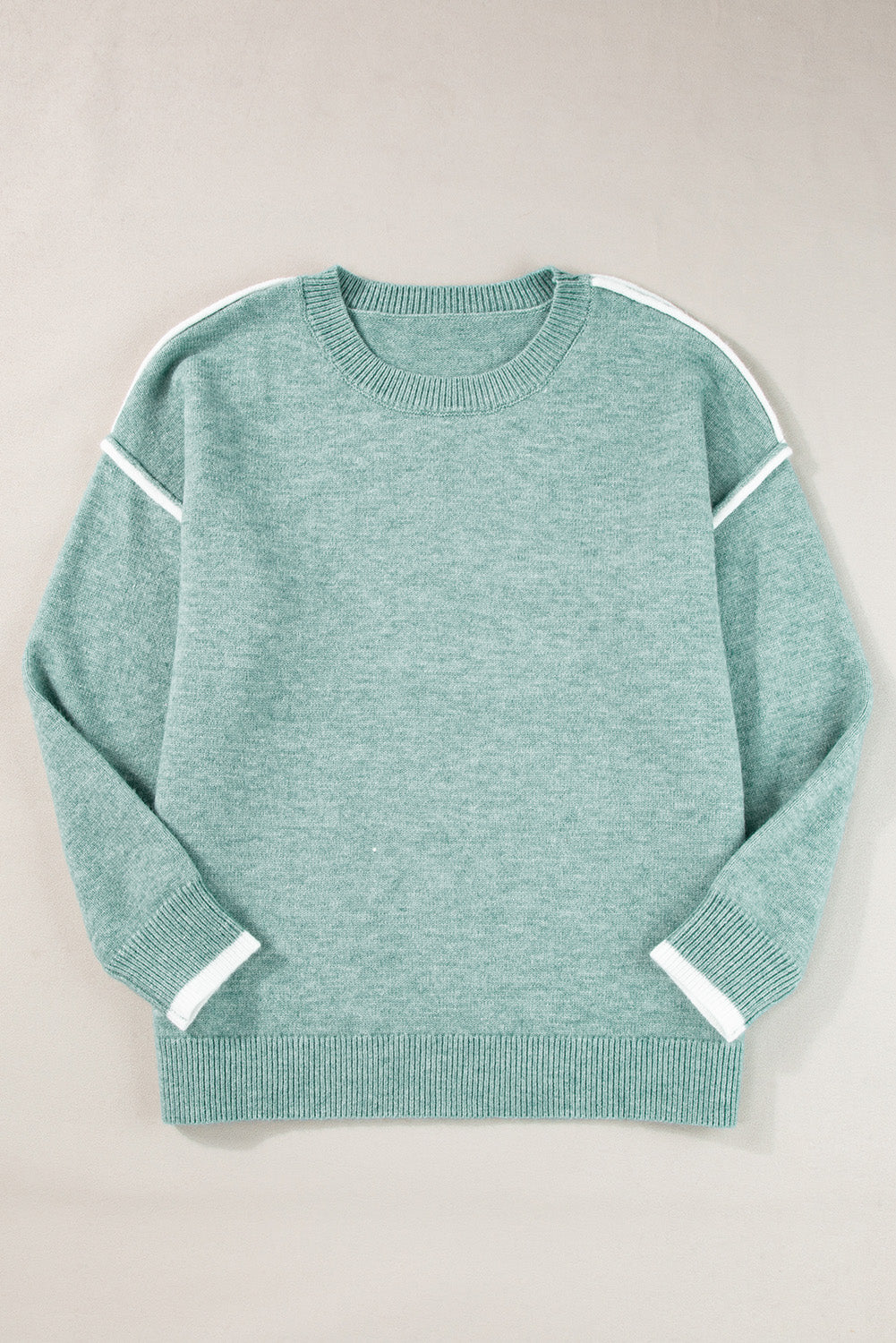 Moonlight Jade Colorblock Contrasting Edge Crewneck Sweater