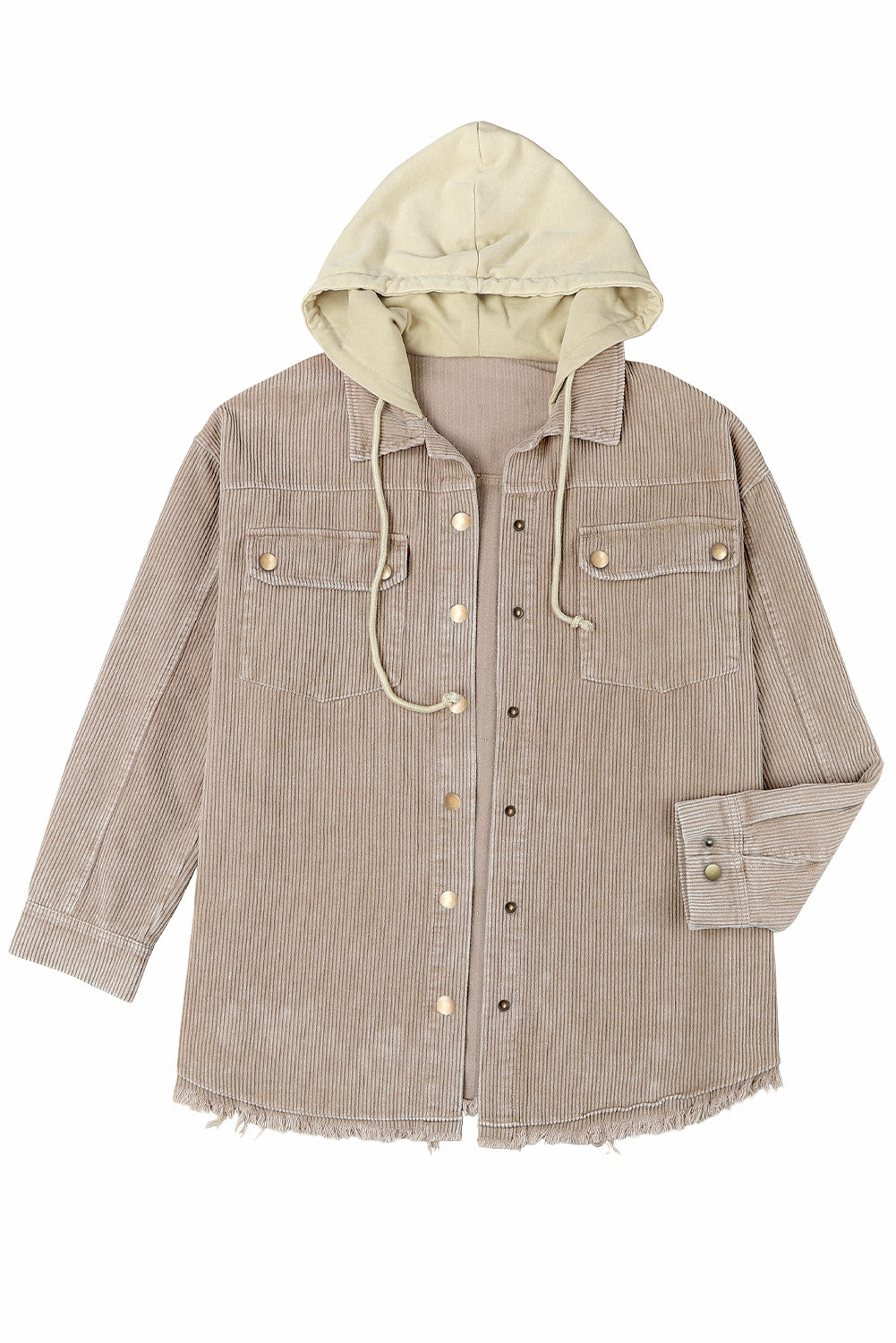 Khaki Patchwork Hooded Corduroy Shacket