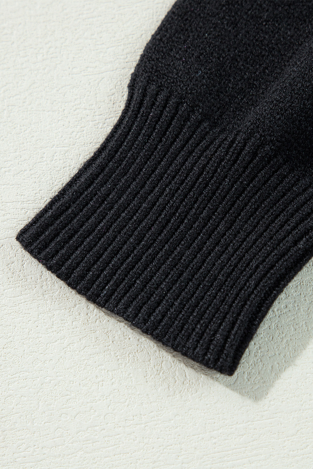 Black Boo Knitted Pattern Ribbed Edge Drop Shoulder Sweater