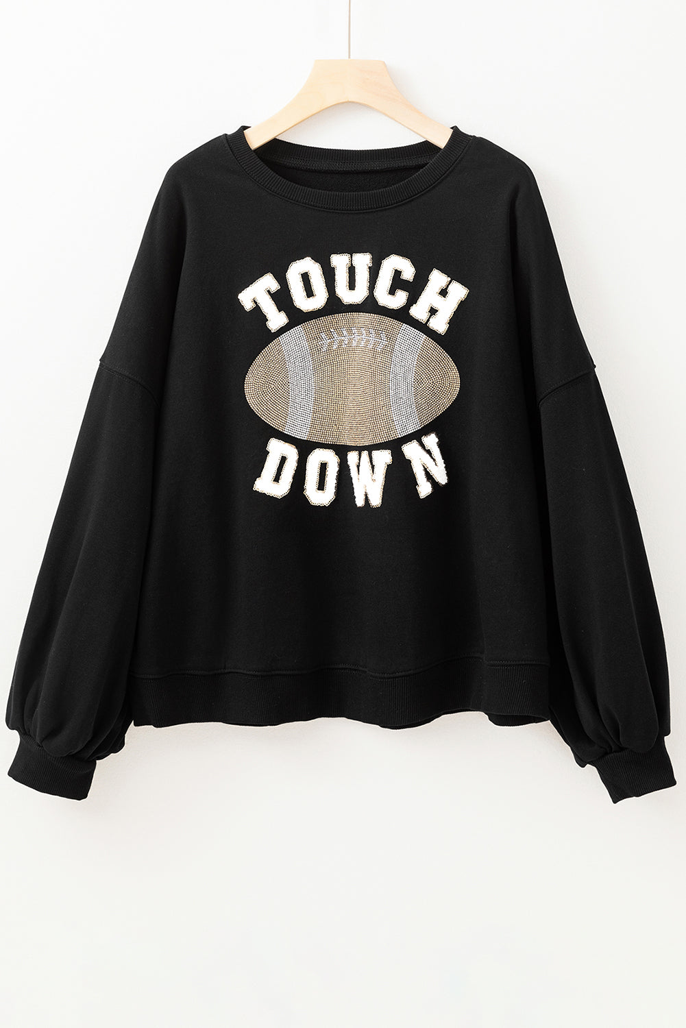 Black TOUCH DOWN Football Graphic Pullover Sweatshirt