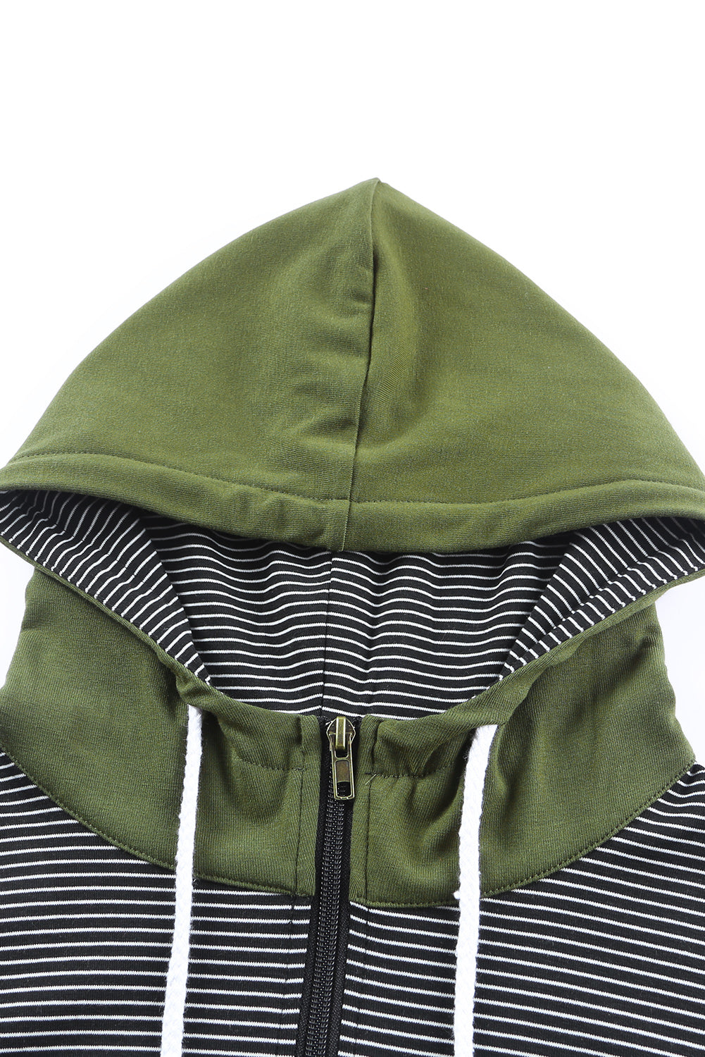 Green Half Zip Stripes Patchwork Hoodie