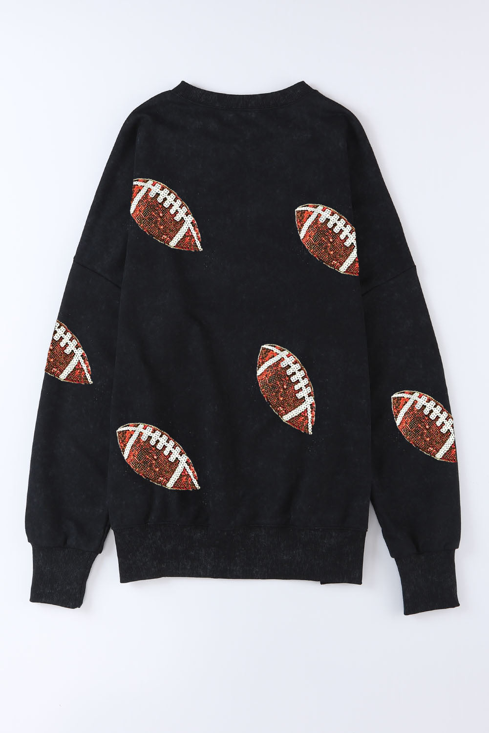 Black Rugby Football Print Side Split Loose Fit Sweatshirt