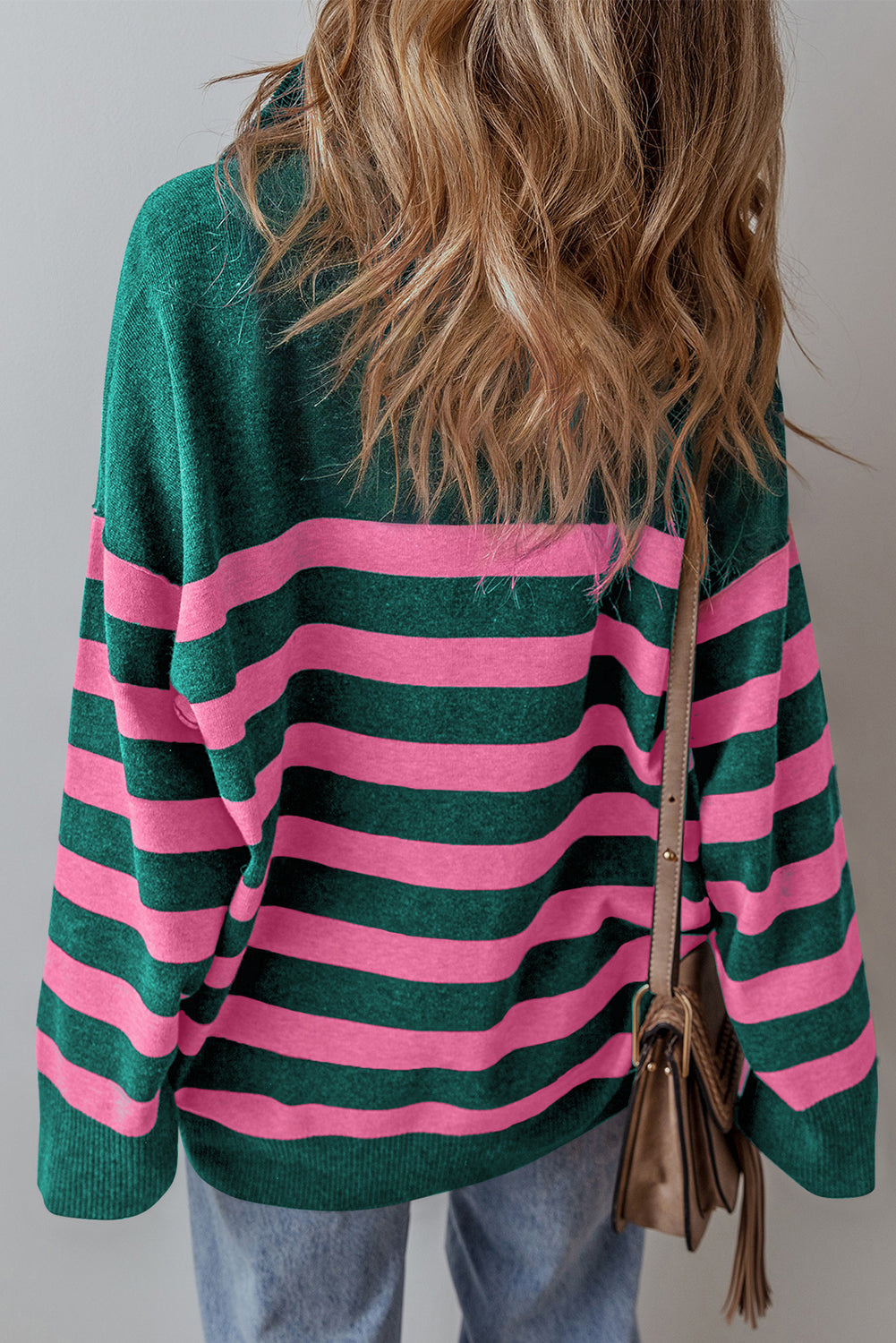 Green Collared Quarter Zipper Oversized Sweater