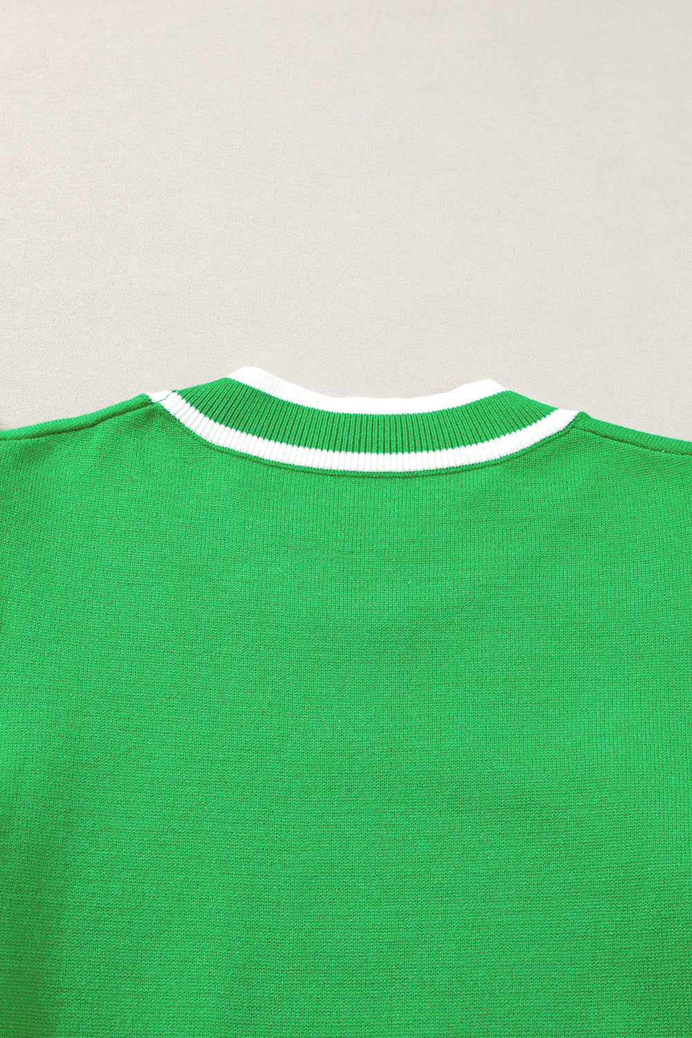 Bright Green Edge Piping Ruffled Sleeve Round Neck Knit T Shirt