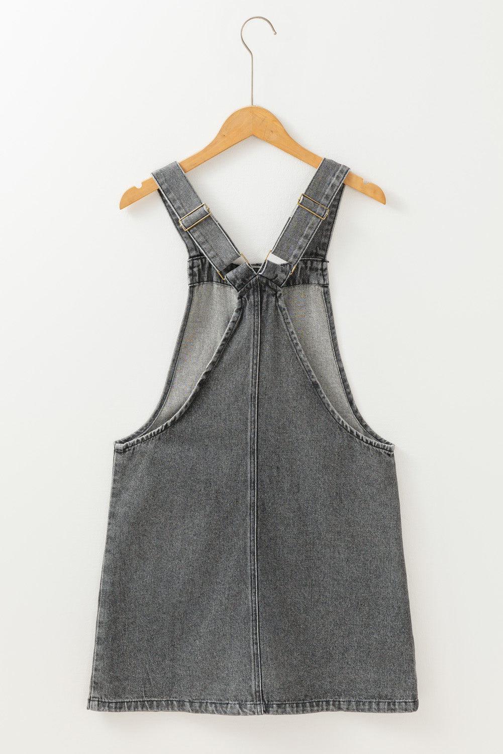 Medium Grey Wide Strap Button Front Pocketed Denim Mini Dress