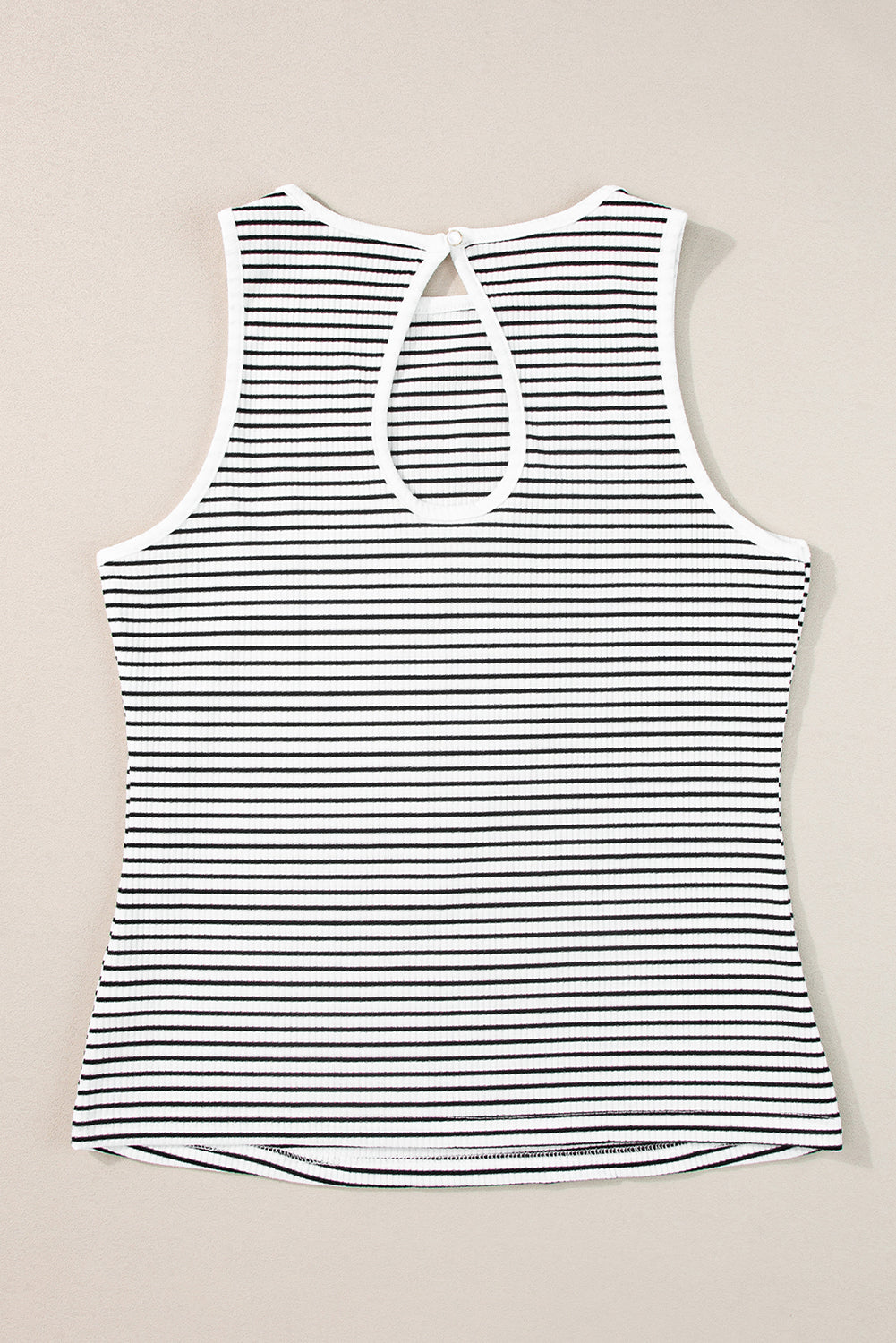 White Striped Print Ribbed Knit Sleeveless Top