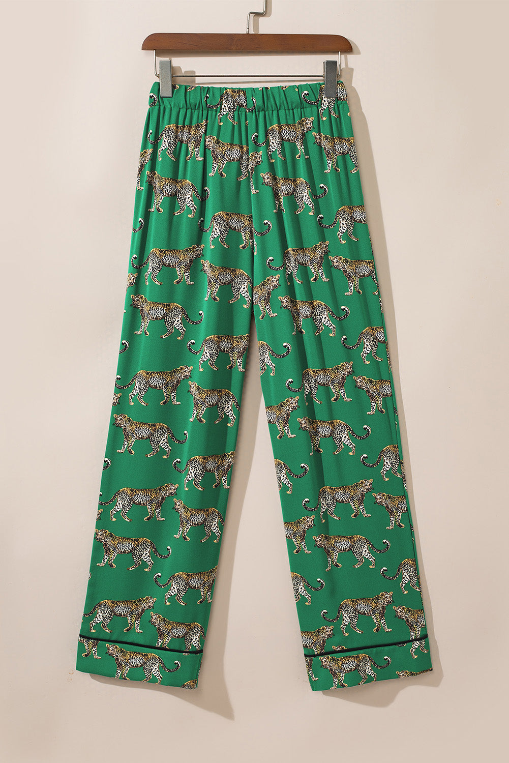 Green Cheetah Print Short Sleeve Shirt and Pants Pajama Set