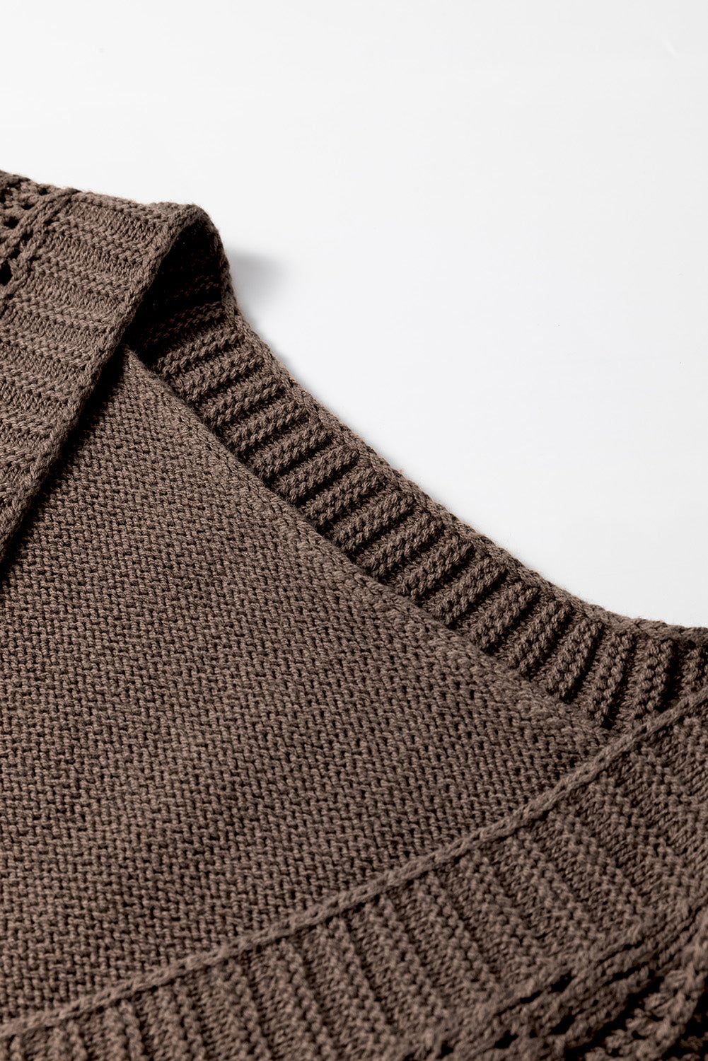 Dark Khaki Open Knit Drop Shoulder Sweater Cardigan