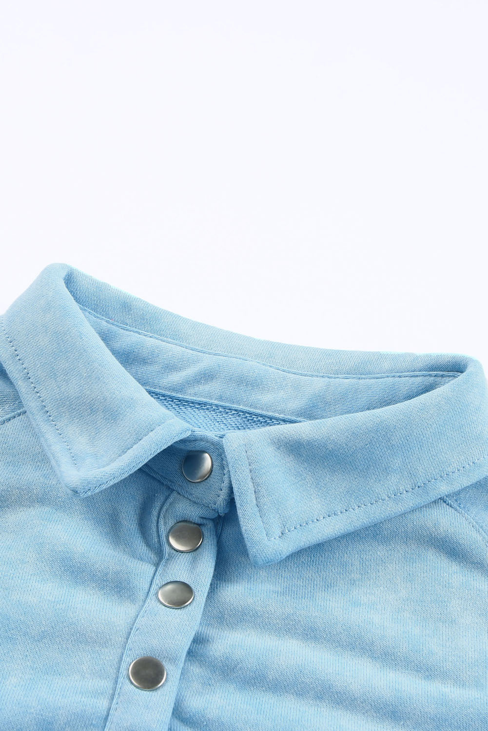 Sky Blue Washed Snap Buttons Lantern Sleeve Pullover Sweatshirt