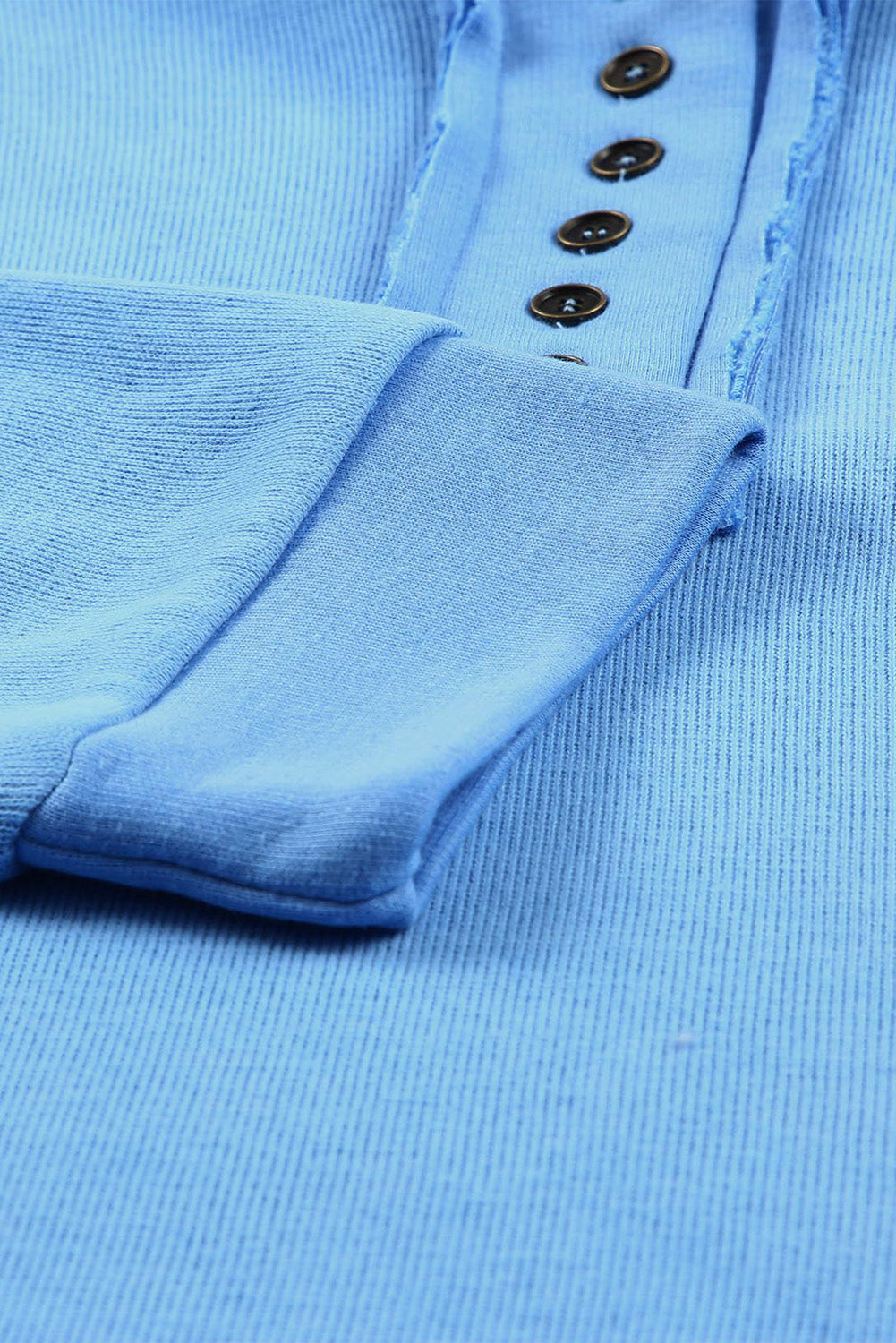 Sky Blue Casual Button Solid Patchwork Trim Hoodie