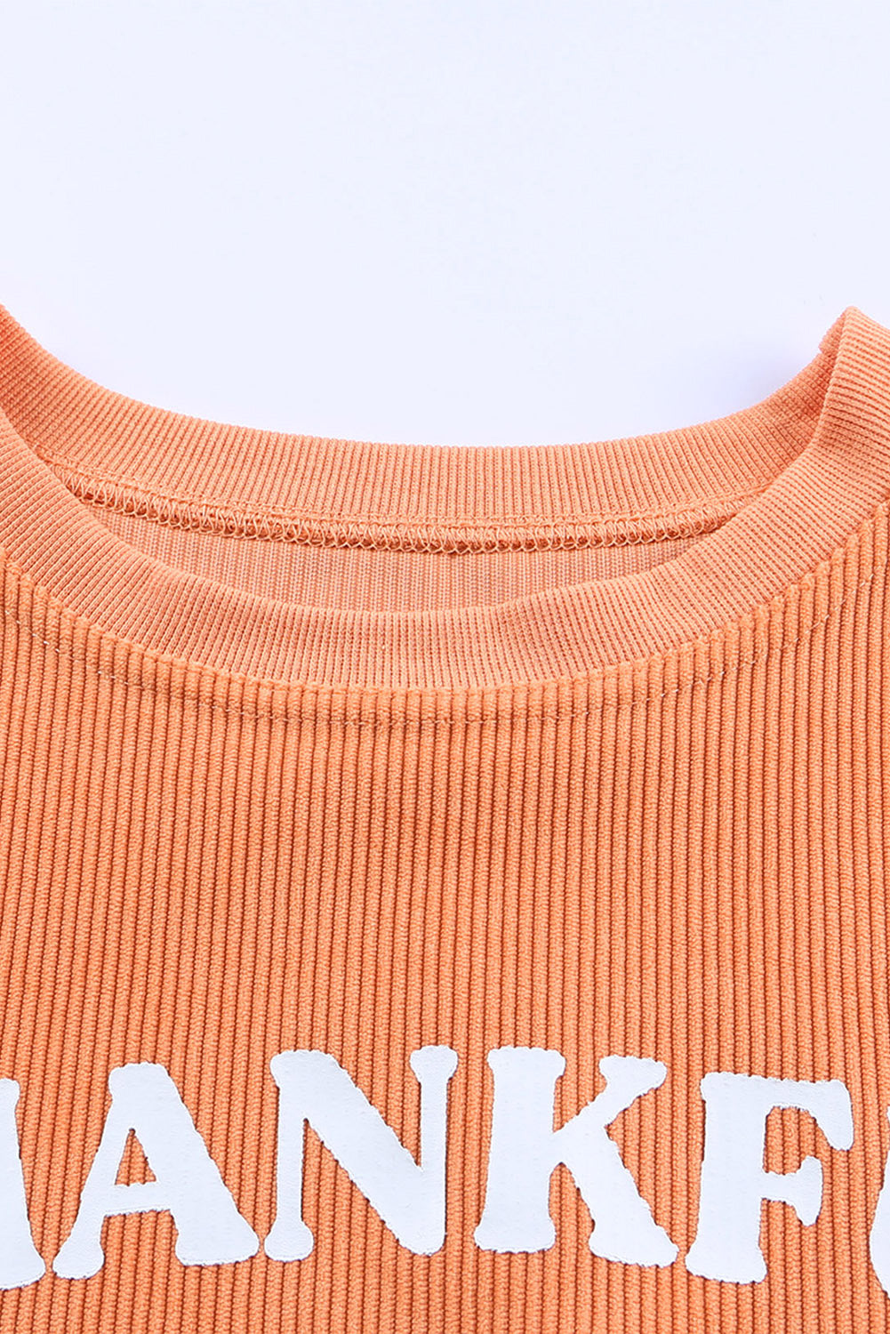 Orange THANKFUL Letter Graphic Corded Sweatshirt