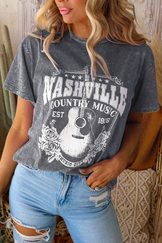 Gray Nashville Music City Graphic Mineral Washed Tee