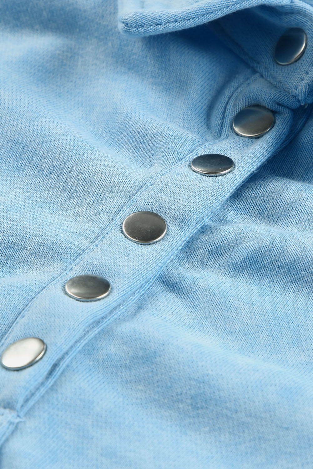 Sky Blue Washed Snap Buttons Lantern Sleeve Pullover Sweatshirt