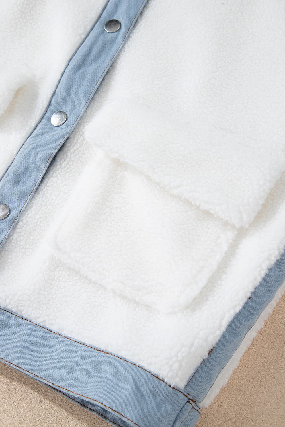 White Contrast Trim Buttoned Sherpa Jacket