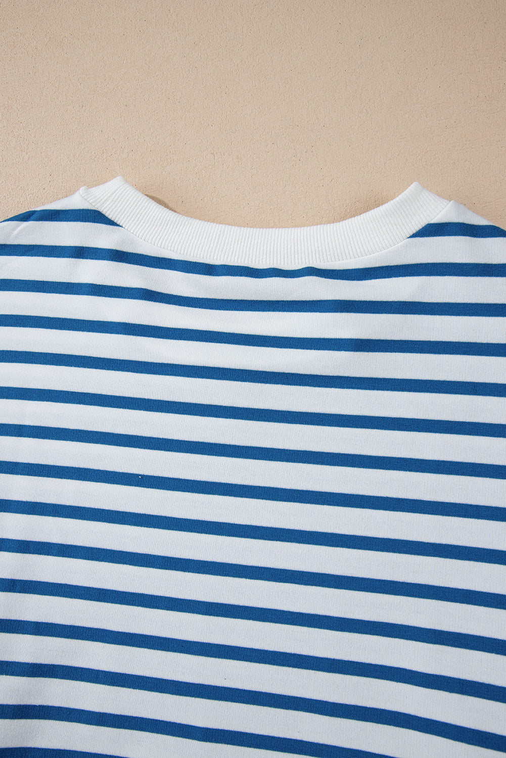 Blue Stripe Drop Shoulder Crew Neck Loose Sweatshirt