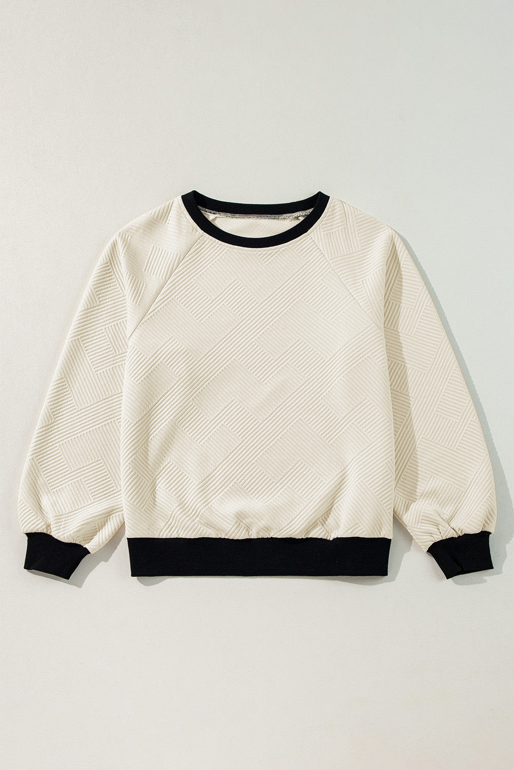 Jet Stream Color Block Edge Raglan Sleeve Crew Neck Textured Top